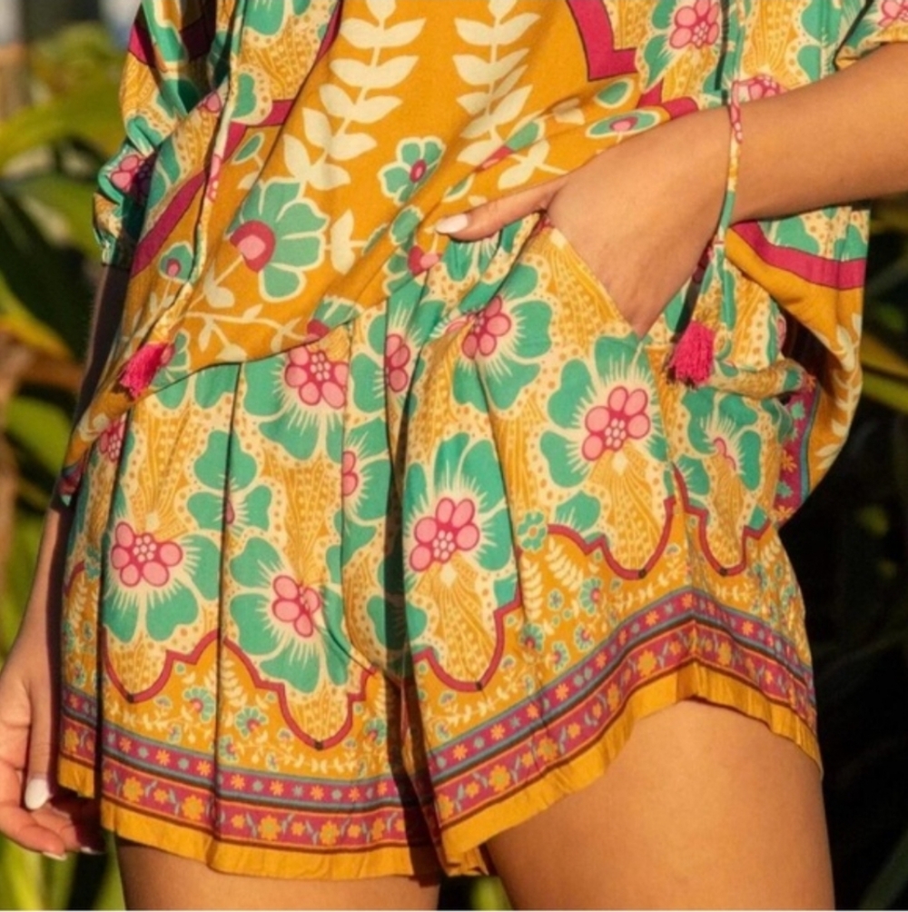 NATURAL LIFE Floral Print Yellow, Teal & Pink Women’s Shorts